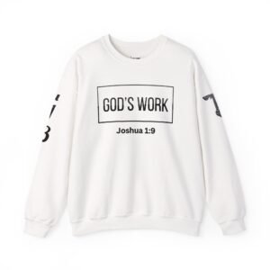 Joshua 1:9 Unisex Heavy Blend™ Crewneck Sweatshirt with Sleeve Printing of Cross & KJB