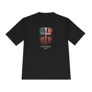 Psalm 22:28 American Flag Moisture Wicking Tee, Love God Unisex Sport Shirt, Patriotic T-Shirt, Christian Clothing, Religious Apparel